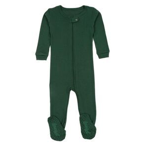 LEVERET -  Baby Solid Color Boho Footed One Piece Paj Green